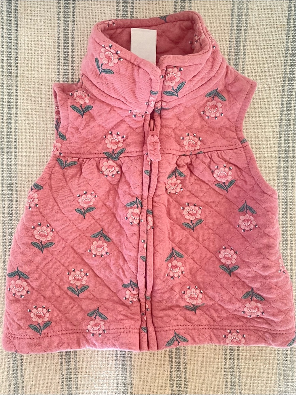 CARTER'S Floral Quilted Zip-Up Vest Dusty Pink 3M